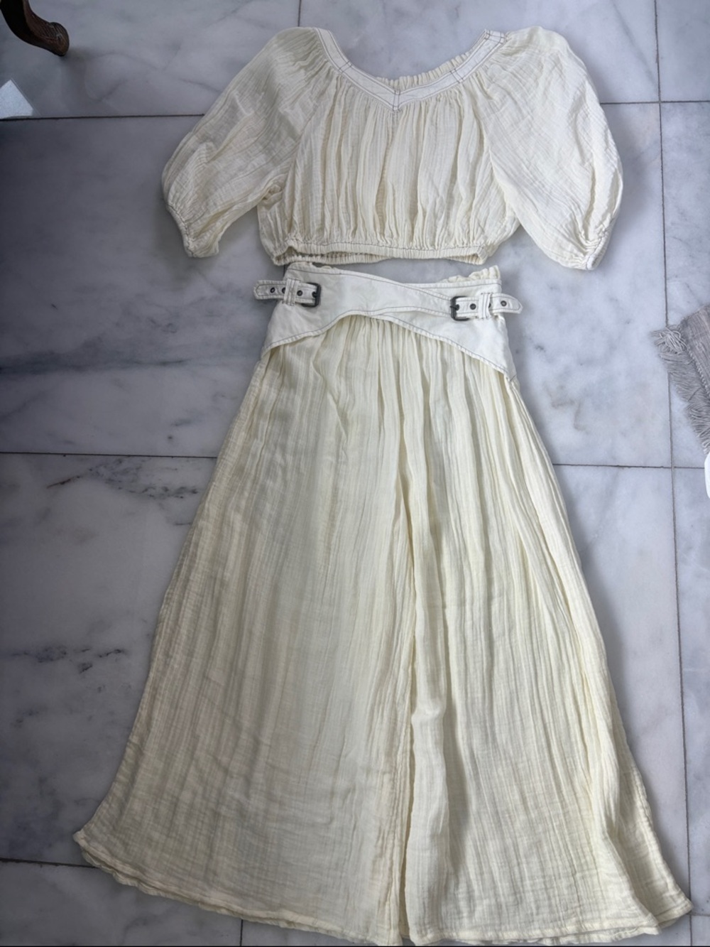 Cream ivory Two-Piece Boho wide leg Set